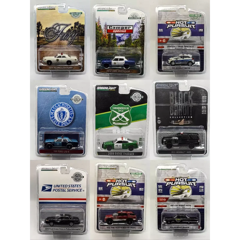 Diecast GreenLight 1/64 escala coche de policía vehículo de comando de bomberos serie Ford Dodge Chevrolet coche de aleación modelo coleccionable juguete para regalo