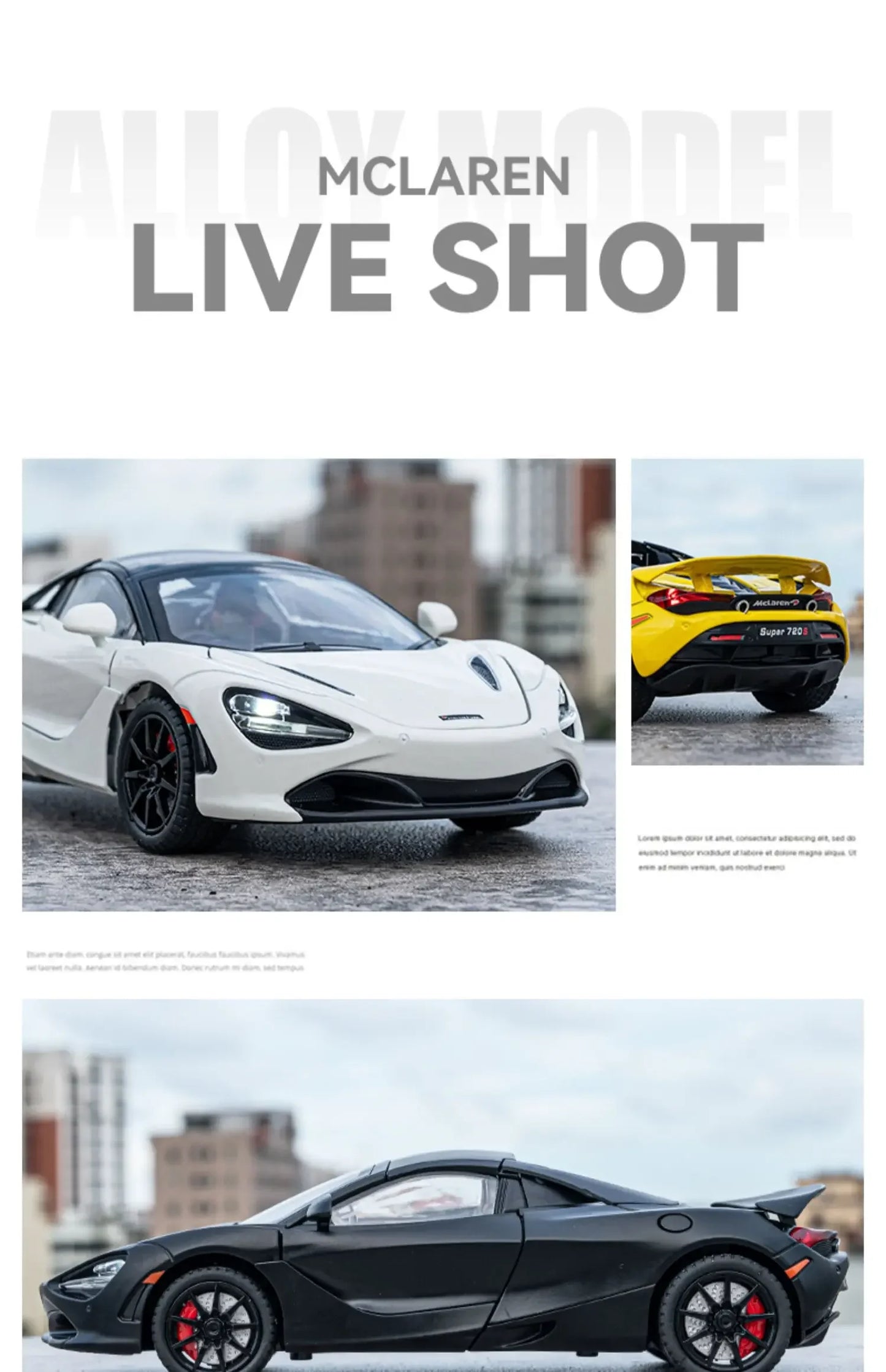 1:24 McLaren 720S Alloy Racing Car Model Diecast Metal Sports Car Model Simulation Sound and Light Collection Childrens Toy Gift