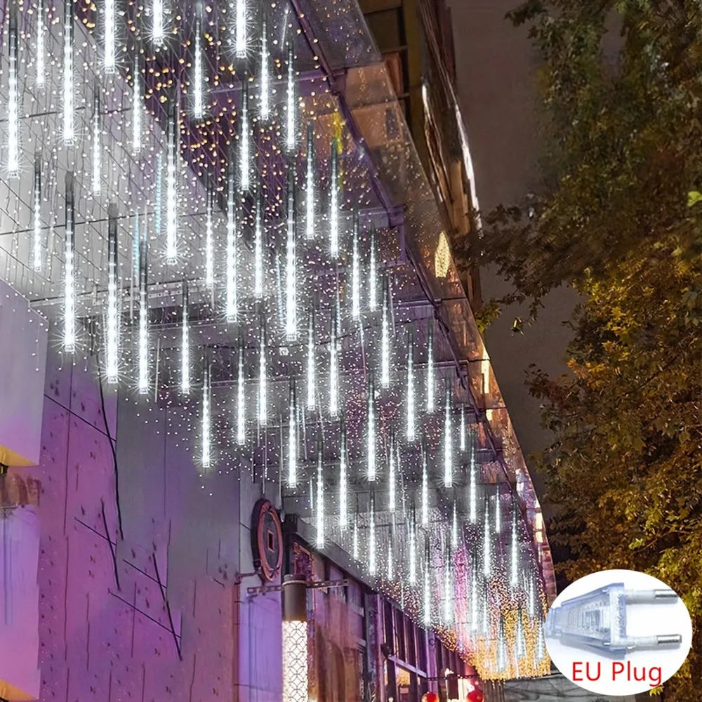 Navidad 2025 enchufe de la UE luces LED de lluvia de meteoritos caída de lluvia guirnalda de luces de hadas para vacaciones Navidad fiesta Patio decoración