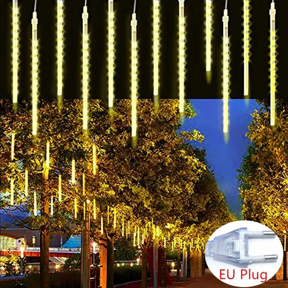 Navidad 2025 enchufe de la UE luces LED de lluvia de meteoritos caída de lluvia guirnalda de luces de hadas para decoración de Patio de fiesta de vacaciones