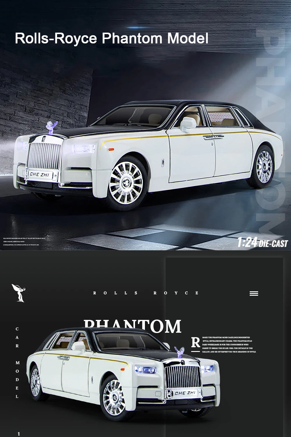 1/24 Rolls Royce Phantom Diecast Toy Cars Model Simulated Pull Back Limousine Zinc Alloy Metal Toy Car for Kids Gifts Collection