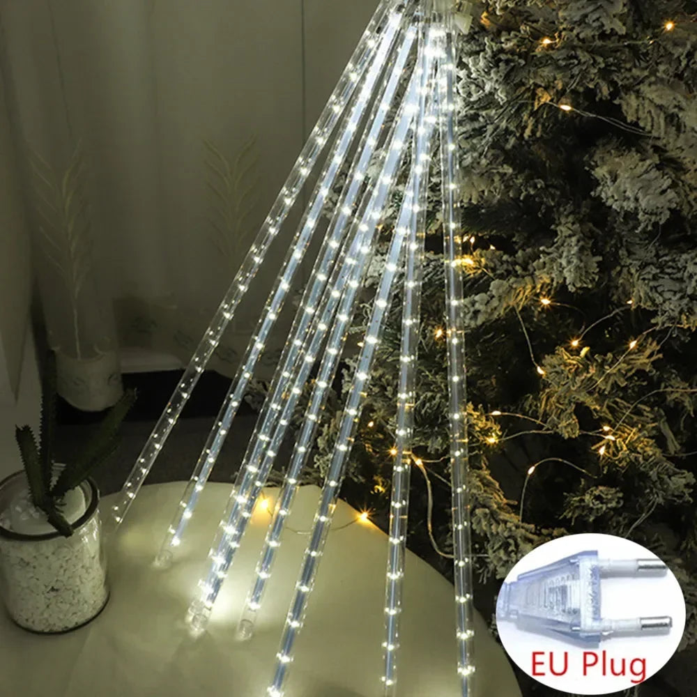 Navidad 2025 enchufe de la UE luces LED de lluvia de meteoritos caída de lluvia guirnalda de luces de hadas para decoración de Patio de fiesta de vacaciones