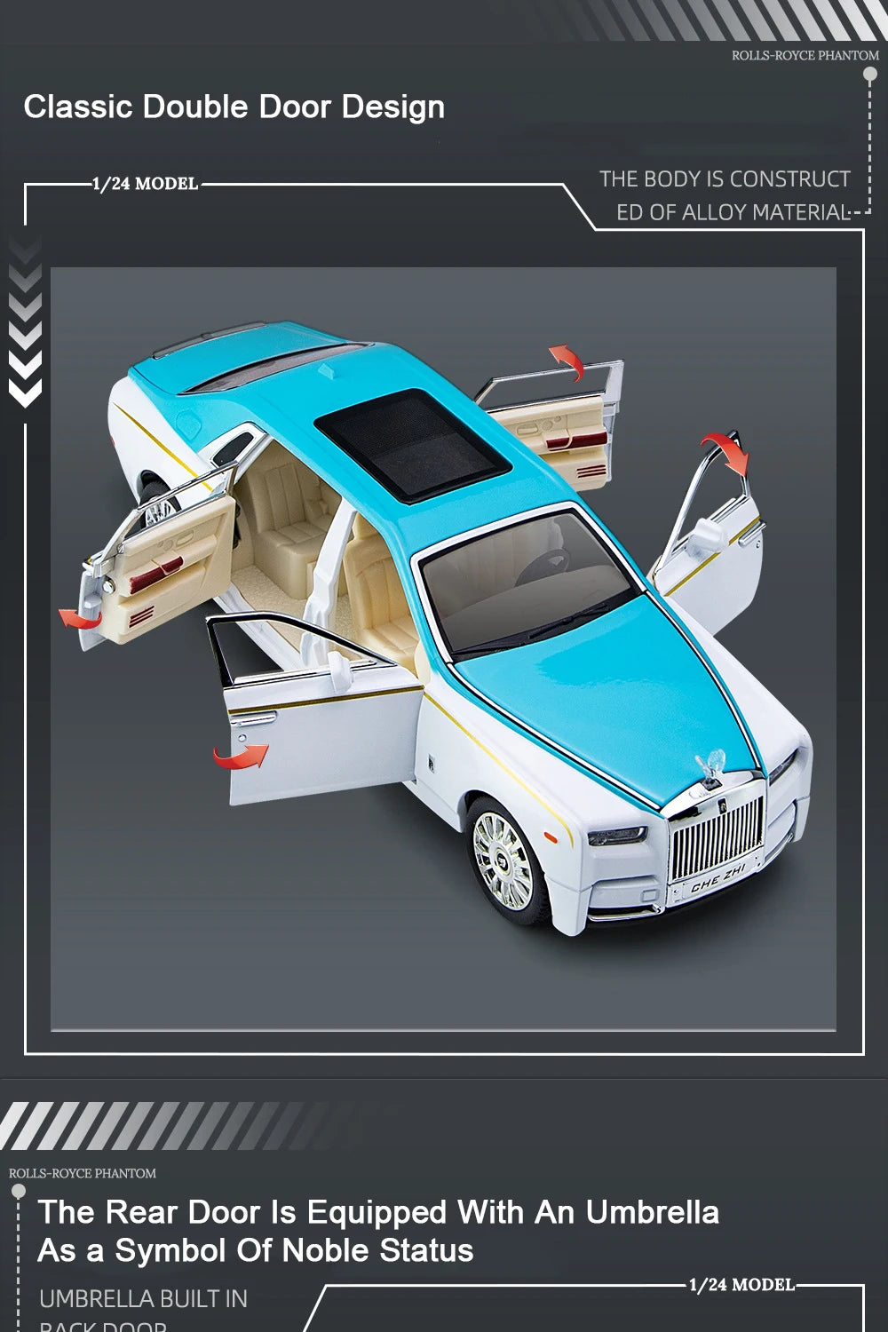 1/24 Rolls Royce Phantom Diecast Toy Cars Model Simulated Pull Back Limousine Zinc Alloy Metal Toy Car for Kids Gifts Collection