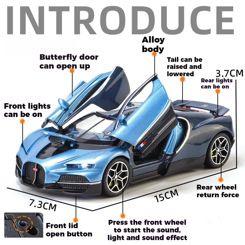 1:32 Bugatti Tourbillon V16 supercoche de aleación de Metal modelo fundido a presión juguetes para niños Mini colección GT pasatiempos regalos de cumpleaños niño