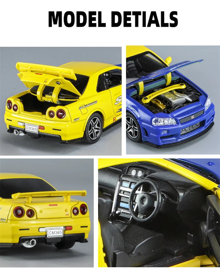 1:32 GTR R34 SKYLINE Fast Alloy Simulation Car Model Diecasts & Toy Vehicles And Furious Cars Decoration Toys For Children Boy