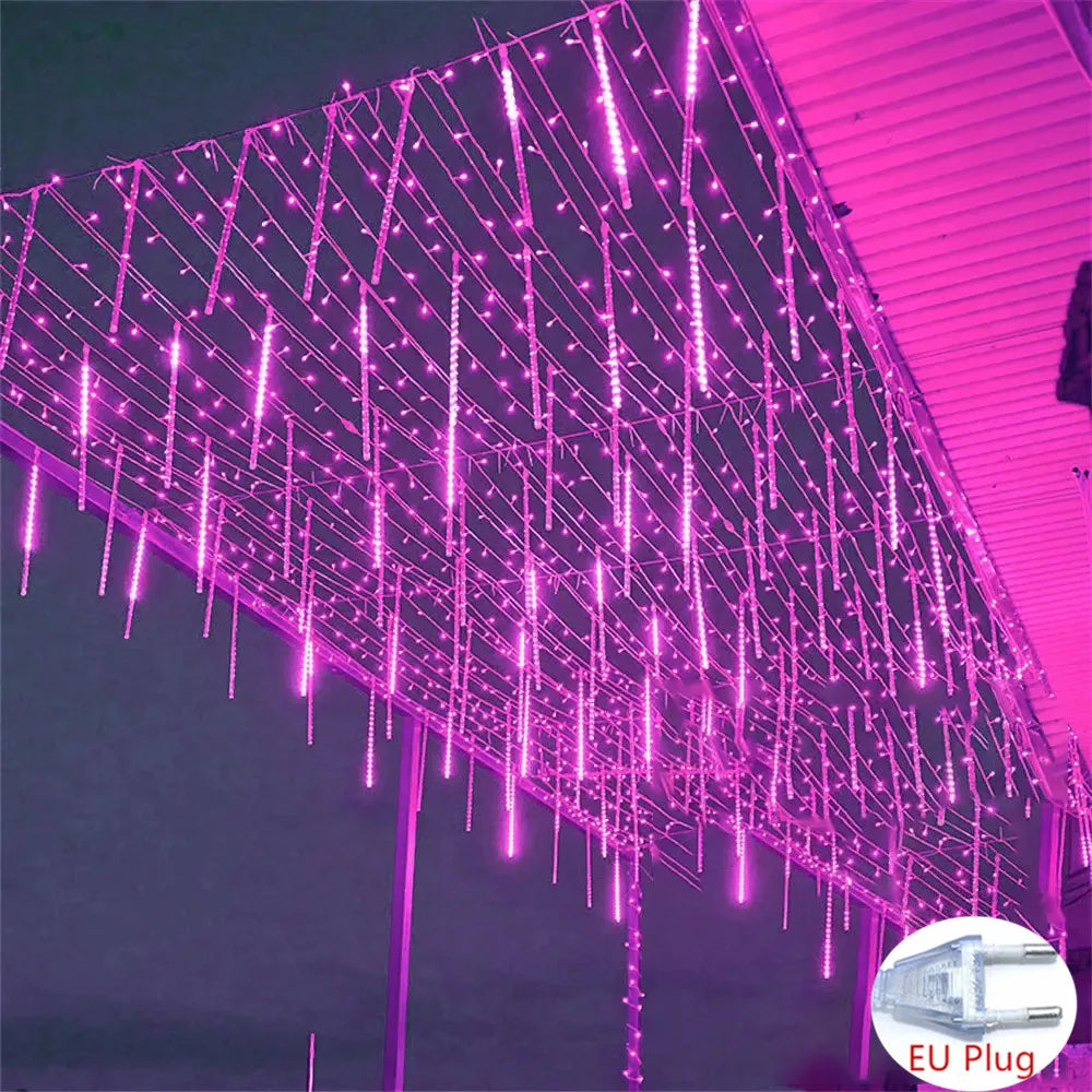 Navidad 2025 enchufe de la UE luces LED de lluvia de meteoritos caída de lluvia guirnalda de luces de hadas para vacaciones Navidad fiesta Patio decoración