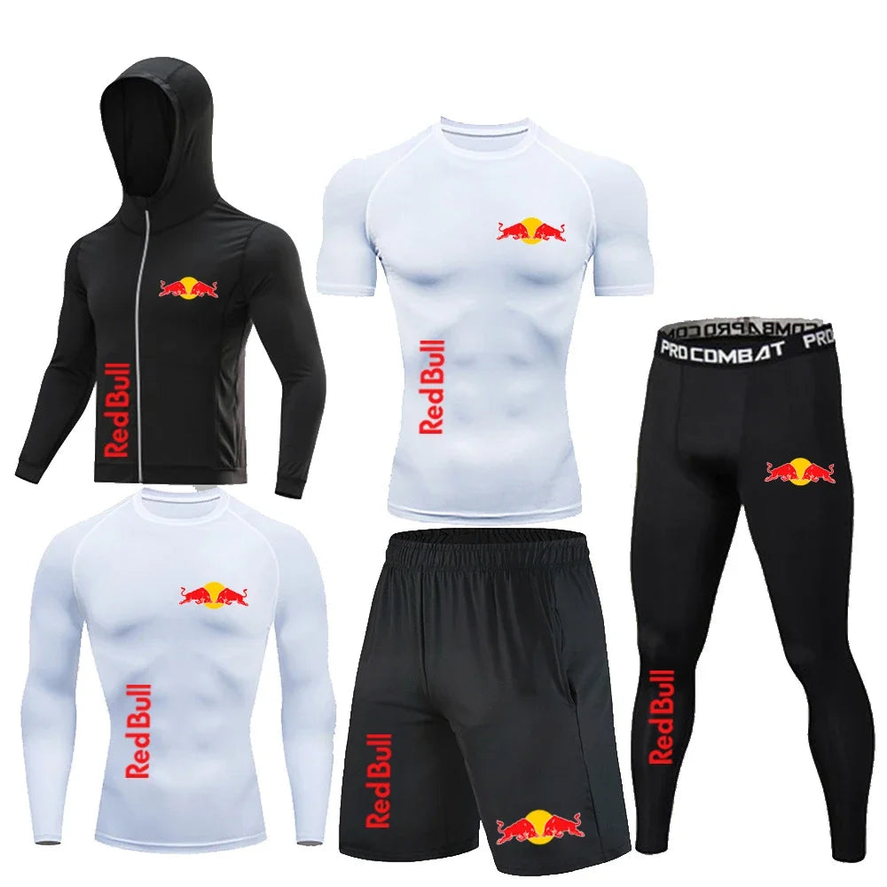 Ropa deportiva Red Bull, trajes de Fitness, conjunto de 5 piezas, ropa deportiva de compresión informal, ropa deportiva para correr, conjuntos deportivos