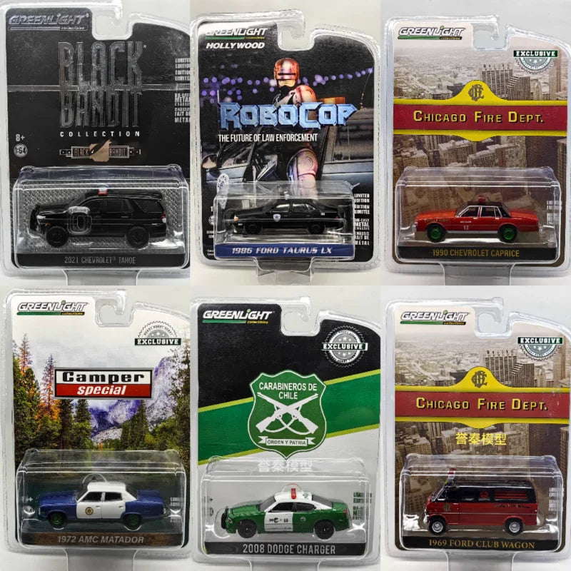 Diecast GreenLight 1/64 escala coche de policía vehículo de comando de bomberos serie Ford Dodge Chevrolet coche de aleación modelo coleccionable juguete para regalo