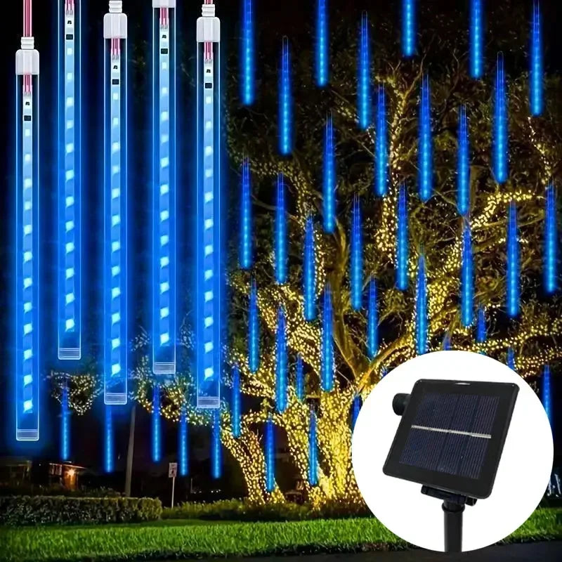 Navidad 2025 LED Solar lluvia de meteoros luz de lluvia caída gota de lluvia guirnalda de luces para fiesta Patio decoración navideña