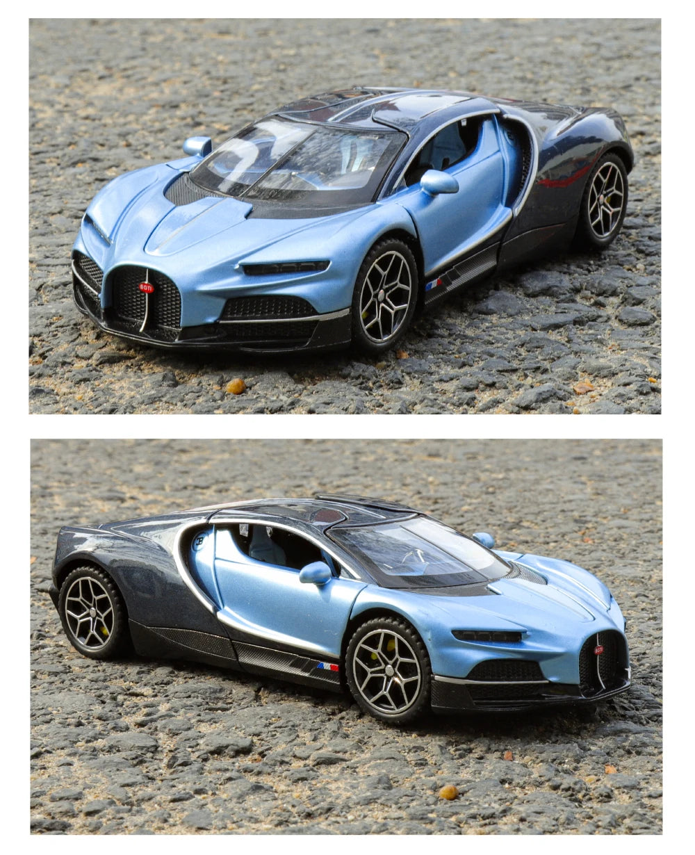 1:32 Bugatti Tourbillon V16 supercoche de aleación de Metal modelo fundido a presión juguetes para niños Mini colección GT pasatiempos regalos de cumpleaños niño