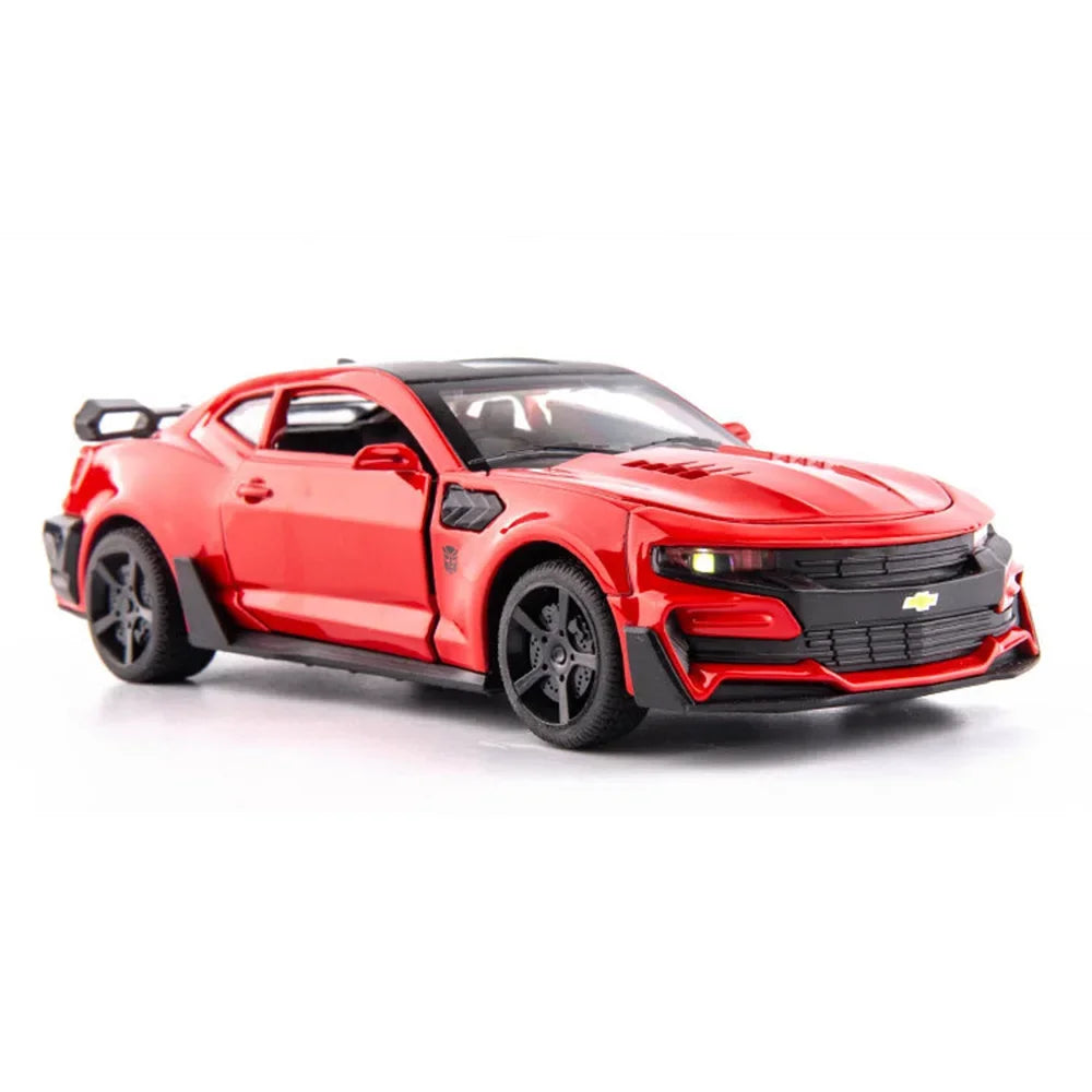 Escala 1/32 Camaro juguetes modelo de coche aleación de Metal fundido a presión con 4 puertas abierta sonido luz extraíble vehículo para niño colección de regalos