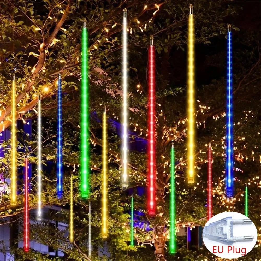 Navidad 2025 enchufe de la UE luces LED de lluvia de meteoritos caída de lluvia guirnalda de luces de hadas para vacaciones Navidad fiesta Patio decoración