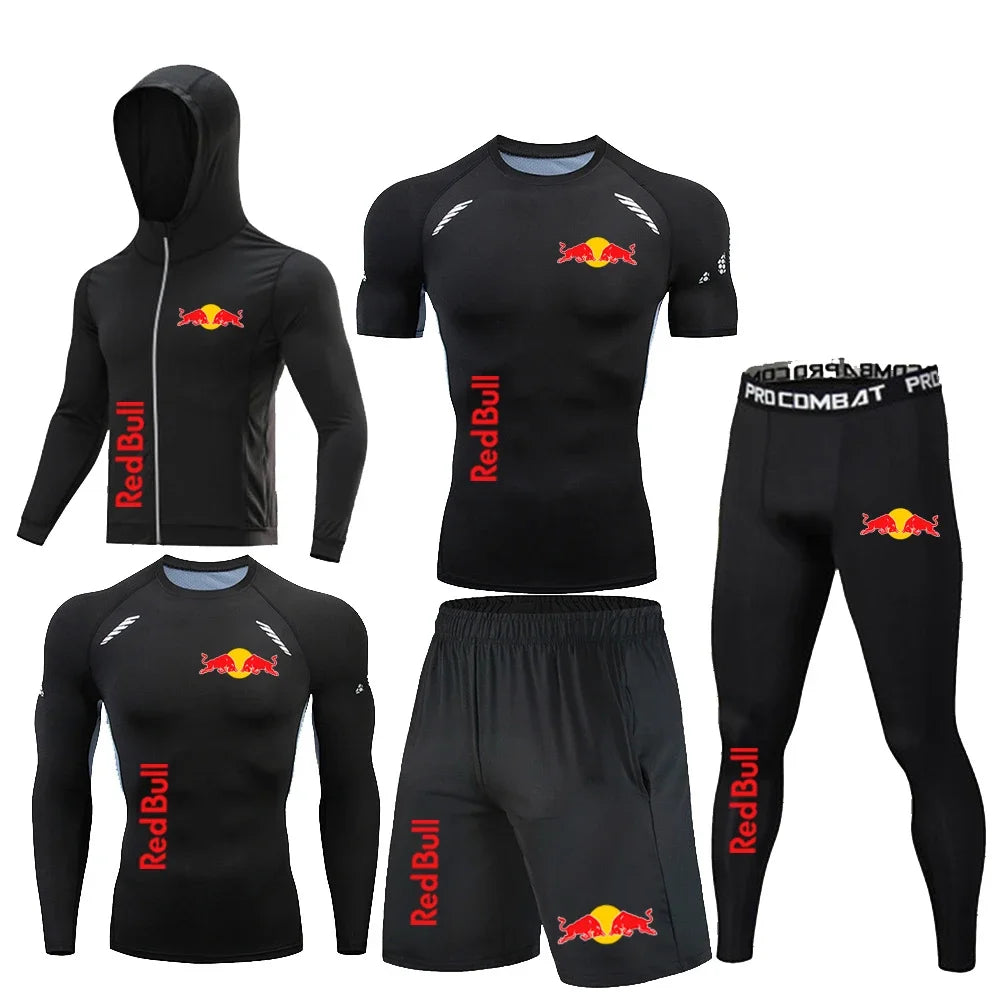Ropa deportiva Red Bull, trajes de Fitness, conjunto de 5 piezas, ropa deportiva de compresión informal, ropa deportiva para correr, conjuntos deportivos