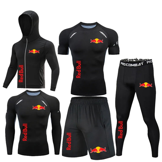 Ropa deportiva Red Bull, trajes de Fitness, conjunto de 5 piezas, ropa deportiva de compresión informal, ropa deportiva para correr, conjuntos deportivos