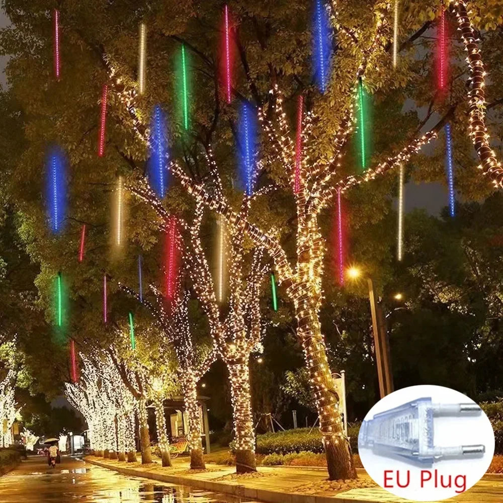 Navidad 2025 enchufe de la UE luces LED de lluvia de meteoritos caída de lluvia guirnalda de luces de hadas para decoración de Patio de fiesta de vacaciones