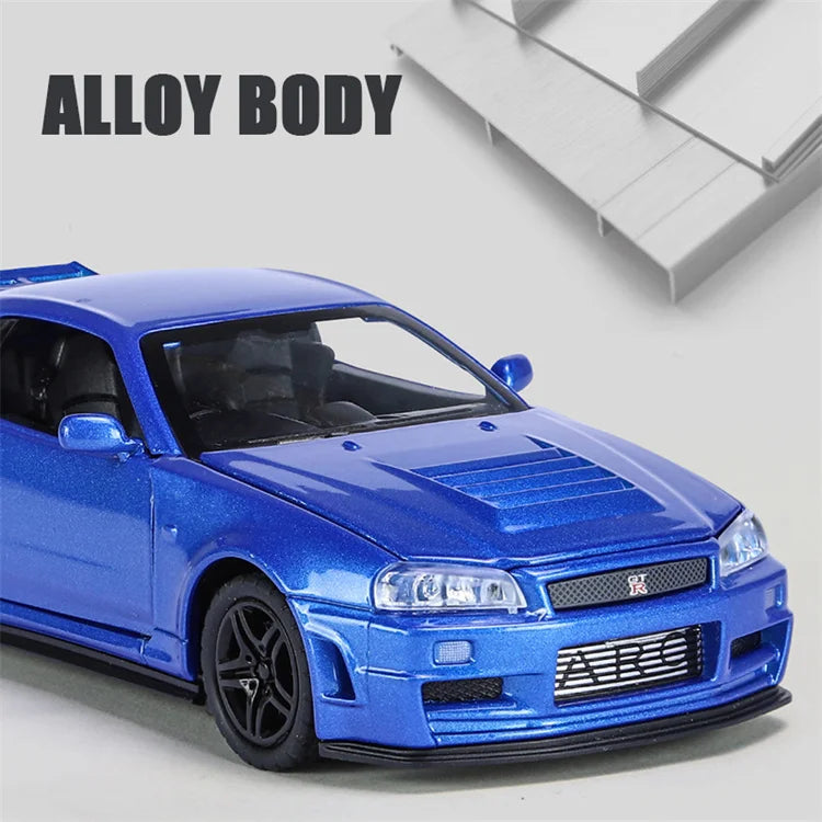 1:32 GTR R34 SKYLINE Fast Alloy Simulation Car Model Diecasts & Toy Vehicles And Furious Cars Decoration Toys For Children Boy