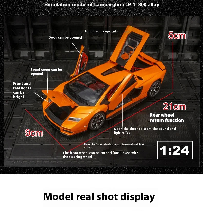 1:24 Lamborghini Countach LPI 800-4 Alloy Sports Car Diecast Model Sound Light Toy Exhibition Display Decoration Collestion Gift