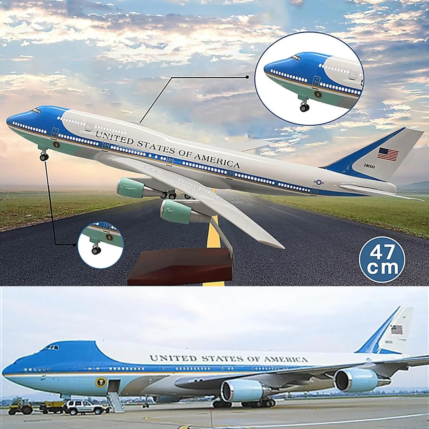 Avión modelo Air Force One B747 Airways escala 1:150 aviones de recuerdo de 47CM avión fundido a presión de resina simulada regalo de recuerdo