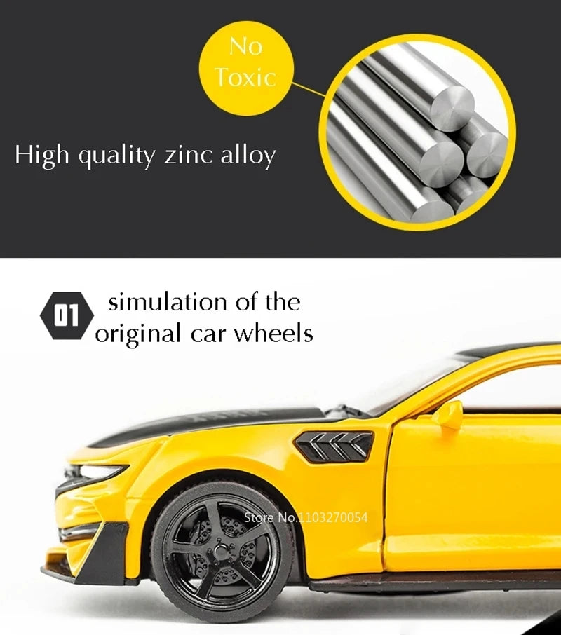 Escala 1/32 Camaro juguetes modelo de coche aleación de Metal fundido a presión con 4 puertas abierta sonido luz extraíble vehículo para niño colección de regalos