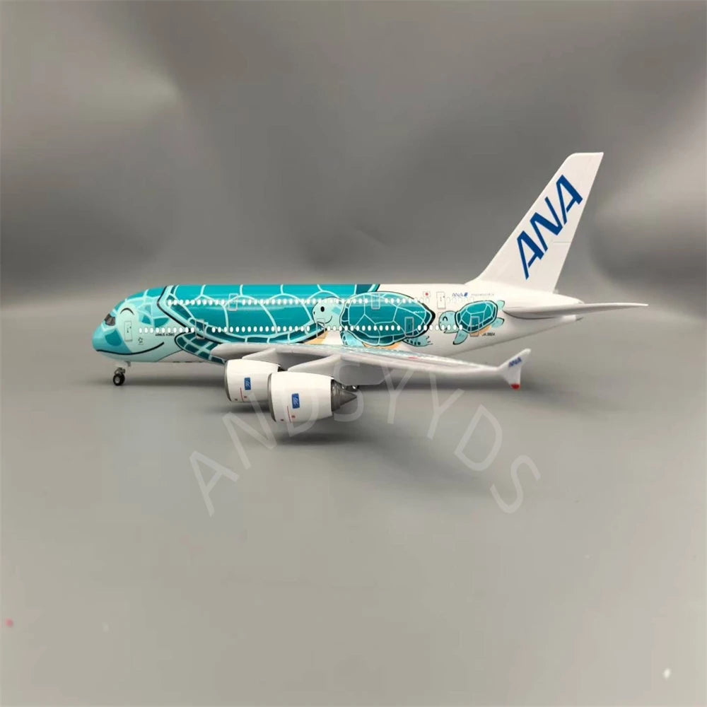 1:160 47CM Japón aire ANA juguetes Airbus A380 modelo avión dibujos animados tortuga marina aerolíneas avión fundido a presión para Decoración