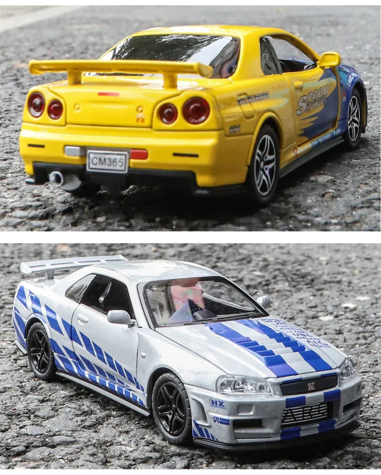 1:32 GTR R34 SKYLINE Fast Alloy Simulation Car Model Diecasts & Toy Vehicles And Furious Cars Decoration Toys For Children Boy