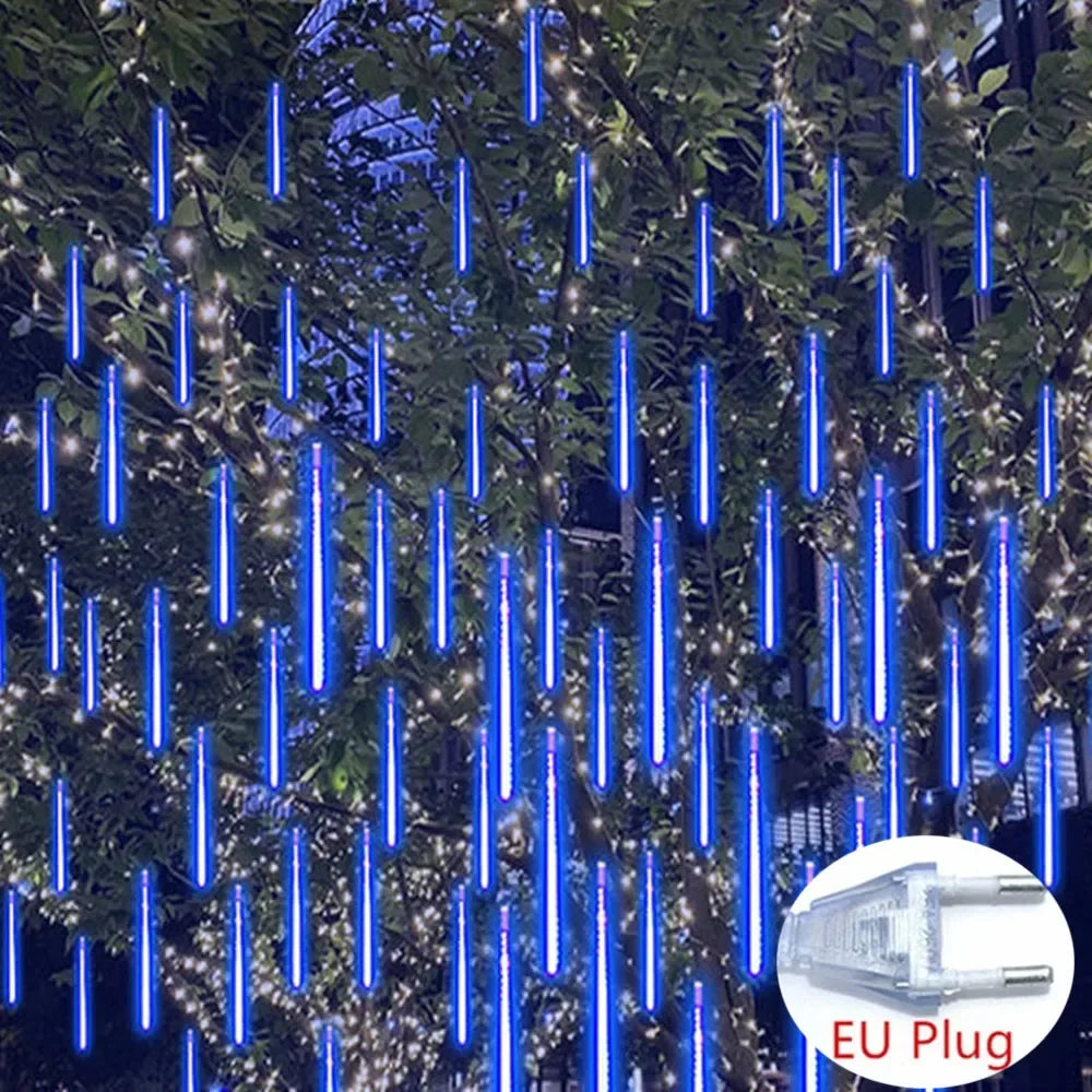Navidad 2025 enchufe de la UE luces LED de lluvia de meteoritos caída de lluvia guirnalda de luces de hadas para decoración de Patio de fiesta de vacaciones