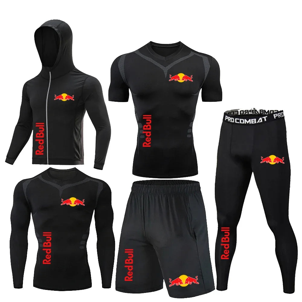 Ropa deportiva Red Bull, trajes de Fitness, conjunto de 5 piezas, ropa deportiva de compresión informal, ropa deportiva para correr, conjuntos deportivos