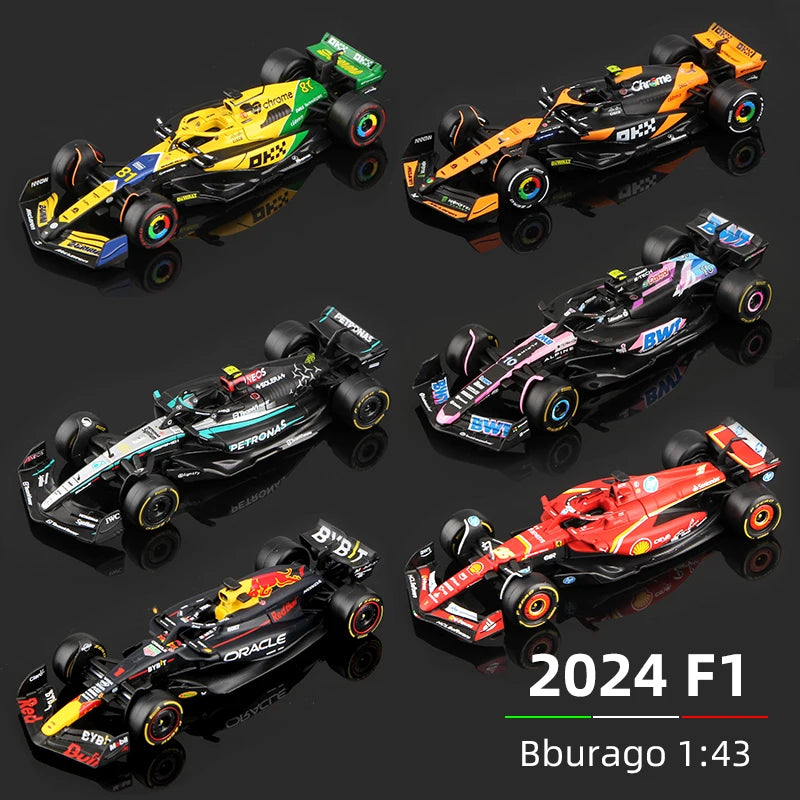 Bburago 1:43 2024 F1 Model MCL38 W15 SF24 RB20 A524 Alloy Miniature Diecast Formula Racing Car Toy