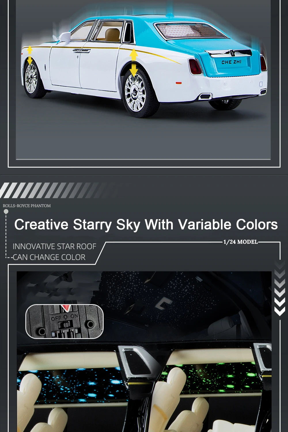 1/24 Rolls Royce Phantom Diecast Toy Cars Model Simulated Pull Back Limousine Zinc Alloy Metal Toy Car for Kids Gifts Collection