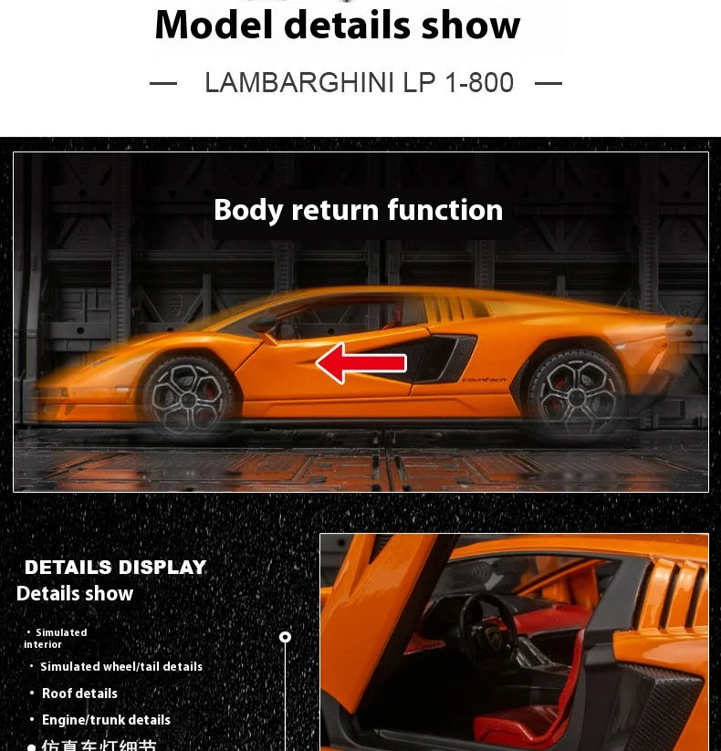 1:24 Lamborghini Countach LPI 800-4 Alloy Sports Car Diecast Model Sound Light Toy Exhibition Display Decoration Collestion Gift