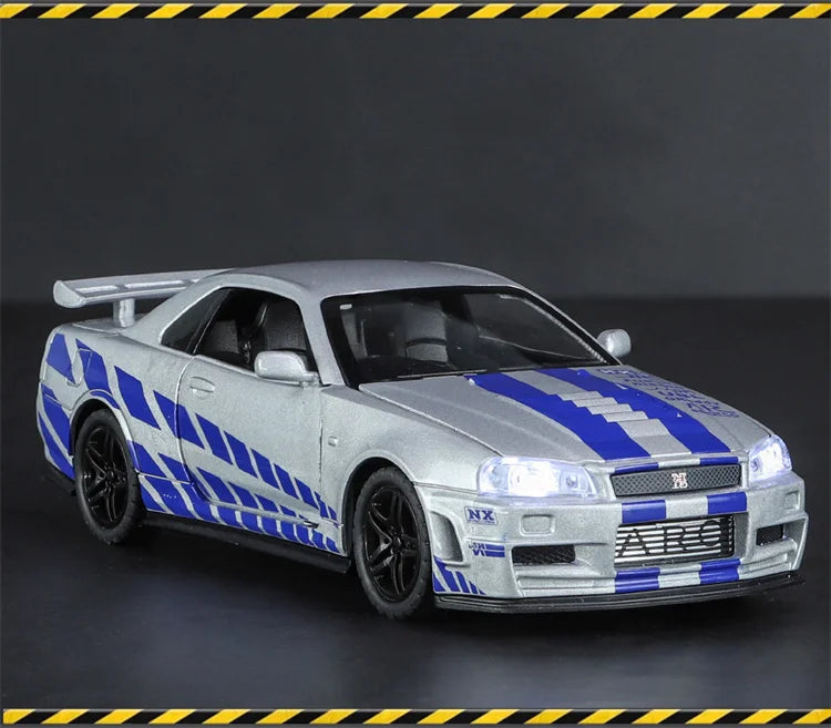 1:32 GTR R34 SKYLINE Fast Alloy Simulation Car Model Diecasts & Toy Vehicles And Furious Cars Decoration Toys For Children Boy