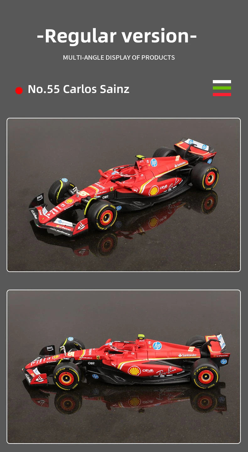 Bburago 1:43 Ferrari SF24 F1 Modelo de coche 2024 Temporada 16 #   Leclerc 55 #   Regalo de juguete de carreras de fórmula fundido a presión de vehículo de lujo de aleación Sainz
