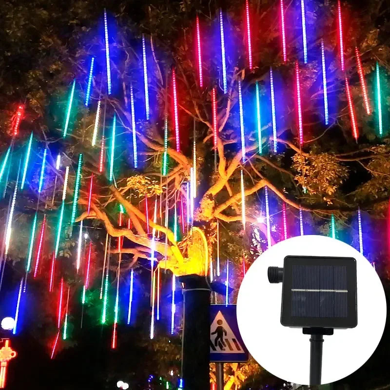 Navidad 2025 LED Solar lluvia de meteoros luz de lluvia caída gota de lluvia guirnalda de luces para fiesta Patio decoración navideña