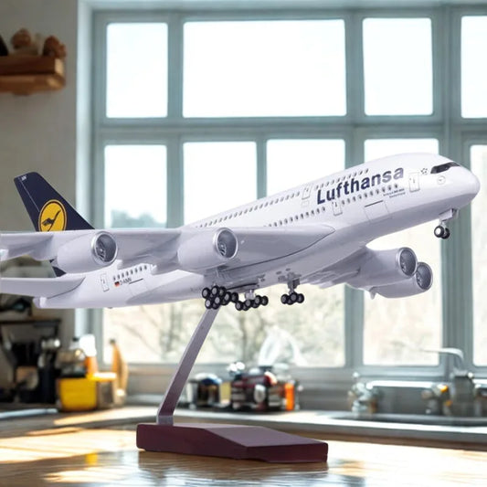 Modelo de avión de 46CM, escala 1/160, 380 A380, Lufthansa, modelo de línea aérea con luz y rueda, avión de resina de plástico fundido a presión, juguete para coleccionar