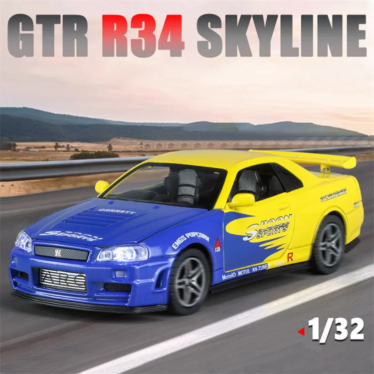 1:32 GTR R34 SKYLINE Fast Alloy Simulation Car Model Diecasts & Toy Vehicles And Furious Cars Decoration Toys For Children Boy
