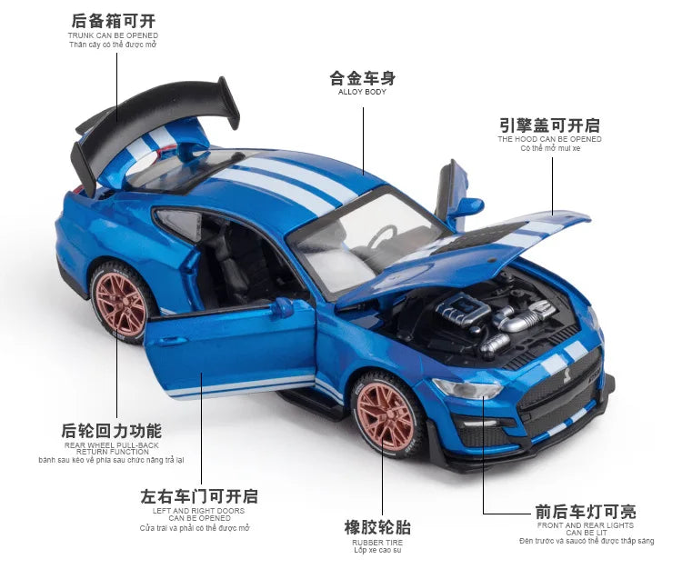 1:32 Ford Mustang GT500 Muscle Sports Car High Simulation Diecast Metal Alloy Model car Sound Light Collection Kids Toy Gifts