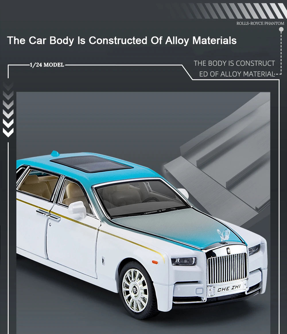 1/24 Rolls Royce Phantom Diecast Toy Cars Model Simulated Pull Back Limousine Zinc Alloy Metal Toy Car for Kids Gifts Collection