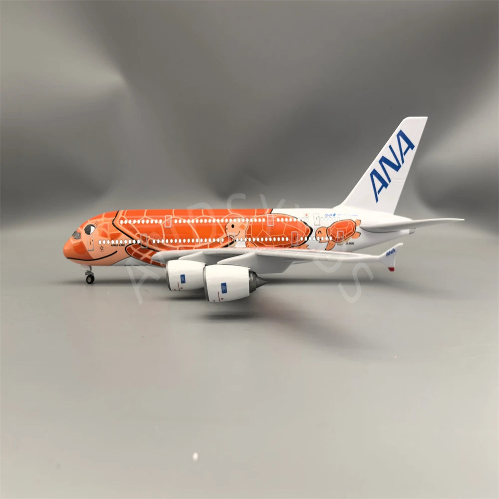1:160 47CM Japón aire ANA juguetes Airbus A380 modelo avión dibujos animados tortuga marina aerolíneas avión fundido a presión para Decoración