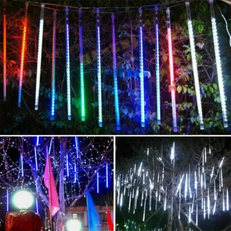 Navidad 2025 LED Solar lluvia de meteoros luz de lluvia caída gota de lluvia guirnalda de luces para fiesta Patio decoración navideña