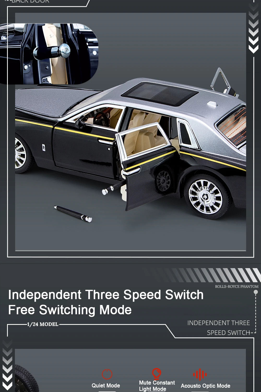 1/24 Rolls Royce Phantom Diecast Toy Cars Model Simulated Pull Back Limousine Zinc Alloy Metal Toy Car for Kids Gifts Collection