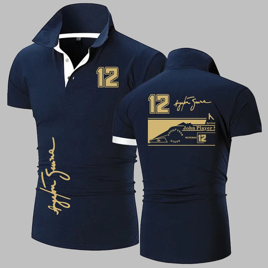 Ayrton Senna Jps Tribute Polo camisa 12 firma F1 coche hombres Polos camisa hombres manga corta Polos moda hombres Polo camiseta