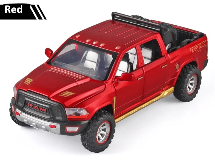 1:32 RAM Pickup Truck Alloy Model with Sound, Light & Spring-Back Action - Kids' Toy for Adventurous Play