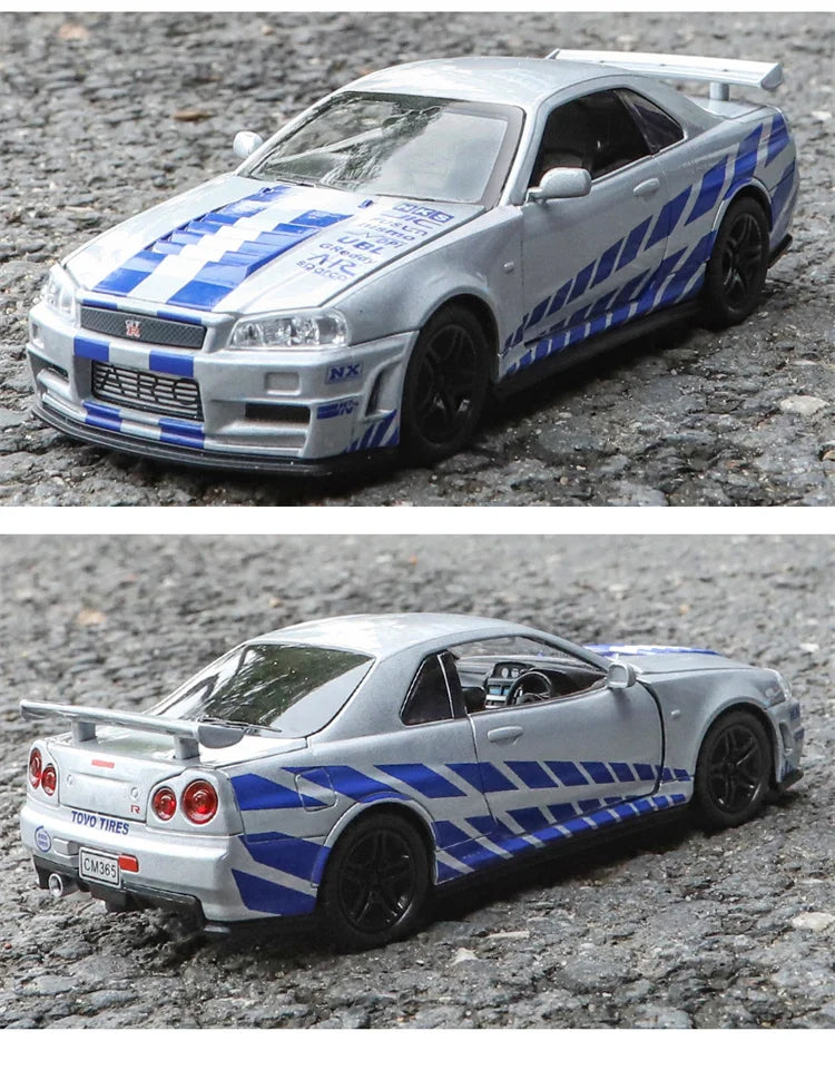 1:32 GTR R34 SKYLINE Fast Alloy Simulation Car Model Diecasts & Toy Vehicles And Furious Cars Decoration Toys For Children Boy