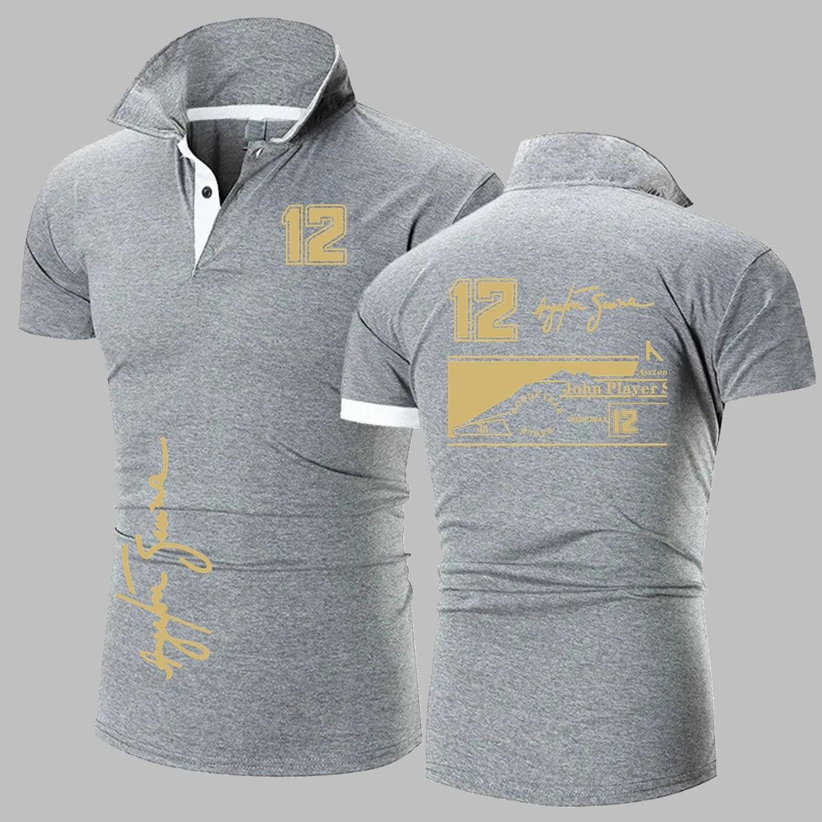 Ayrton Senna Jps Tribute Polo camisa 12 firma F1 coche hombres Polos camisa hombres manga corta Polos moda hombres Polo camiseta