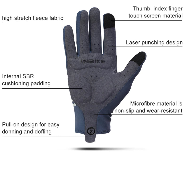 INBIKE 2024 guantes de ciclismo acolchados de Gel para hombres Otoño Invierno guantes de lana para bicicleta de carretera MTB accesorios de bicicleta con pantalla táctil de dedo completo