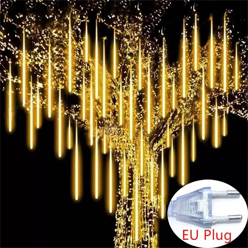 Navidad 2025 enchufe de la UE luces LED de lluvia de meteoritos caída de lluvia guirnalda de luces de hadas para vacaciones Navidad fiesta Patio decoración