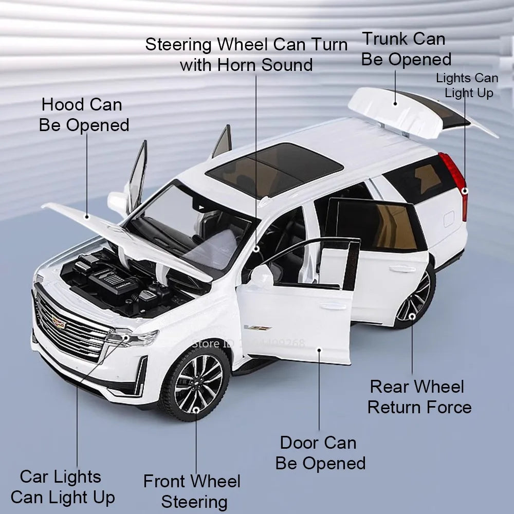 1:24 Scale Escalade Car Model Toy Shock Absorption Doors Opened Alloy Diecast Vehicle Models Collection Gifts for Children