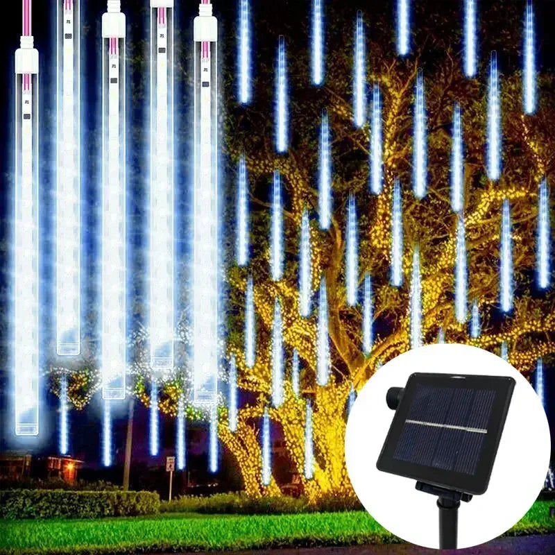 Navidad 2025 LED Solar lluvia de meteoros luz de lluvia caída gota de lluvia guirnalda de luces para fiesta Patio decoración navideña