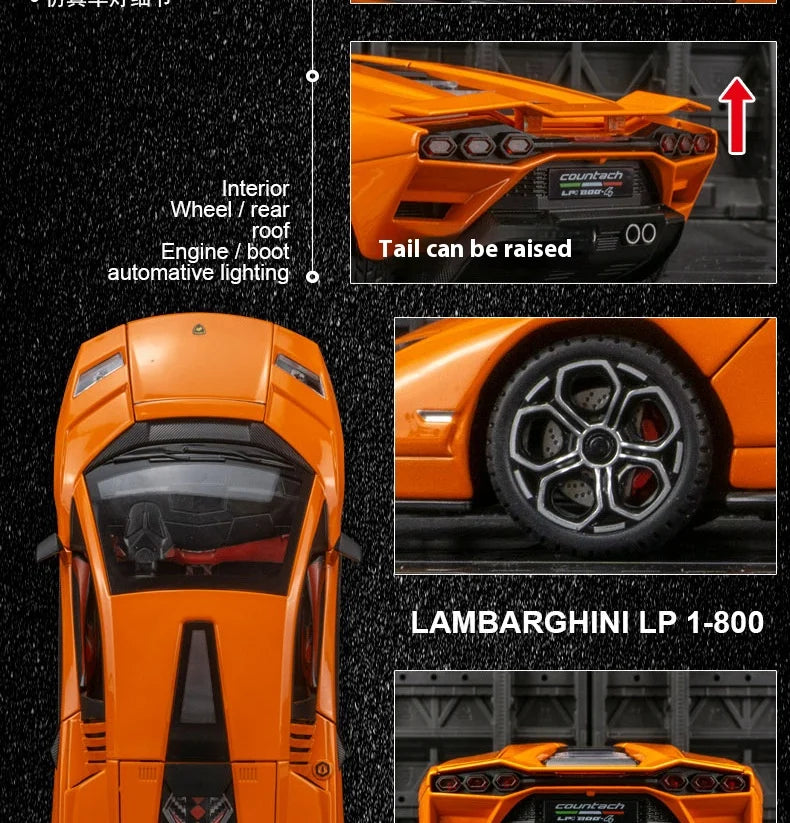 1:24 Lamborghini Countach LPI 800-4 Alloy Sports Car Diecast Model Sound Light Toy Exhibition Display Decoration Collestion Gift