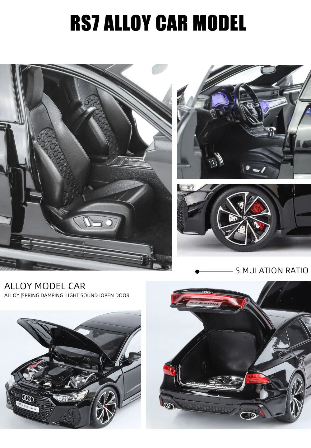 1:18 Key Remote Control Version AUDI RS7 Alloy Sports Car Model Diecast Metal Racing Car Vehicle Model Sound Light Kids Toy Gift